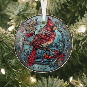 Red Cardinal Winter Scene Glass Tree Decoration