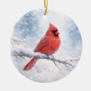 Red Cardinal Winter Watercolor Ceramic Tree Decoration