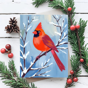 Red Cardinal   Winter Watercolor Holiday Postcard