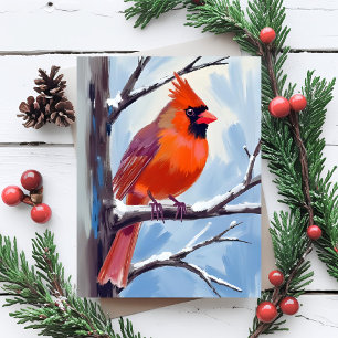 Red Cardinal Winter Watercolor Holiday Postcard