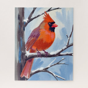 Red Cardinal Winter Watercolor Painting Jigsaw Puzzle