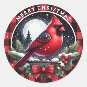Red Cardinal with Holly Berries Classic Round Sticker