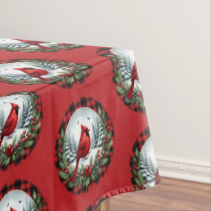 Red Cardinal with Holly Berries Tablecloth