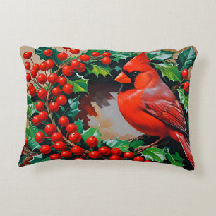 Red Cardinal with Wreath Decorative Cushion