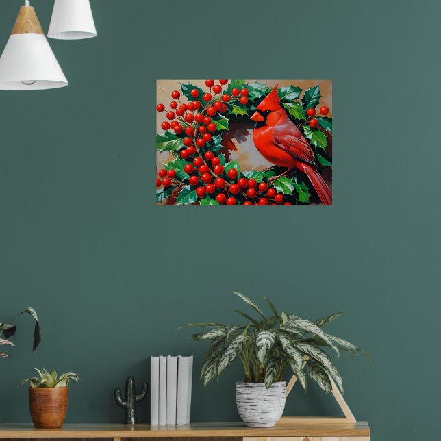 Red Cardinal with Wreath Poster (Living Room 1)