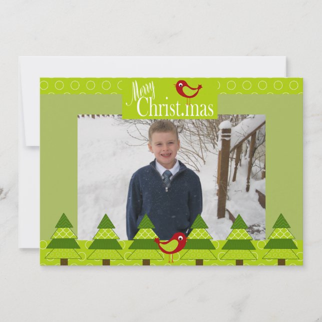 Red Cardinals and Christmas Trees Photo Card (Front)