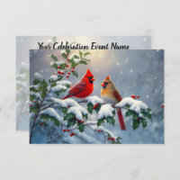 Red Cardinals and Holly in Snow