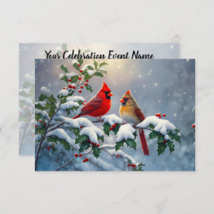 Red Cardinals and Holly in Snow Invitation