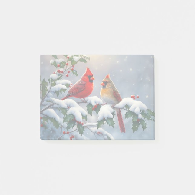 Red Cardinals and Holly in Snow Post-it Notes (Front)