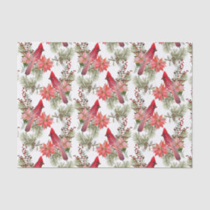 Red Cardinals, Berries and Poinsettia Flowers Tissue Paper