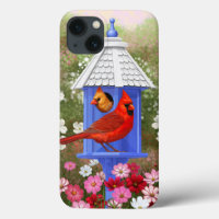 Red Cardinals Bird House Flower Garden