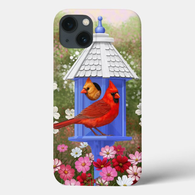 Red Cardinals Bird House Flower Garden Case-Mate iPhone Case (Back)
