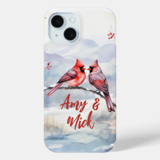 Red Cardinals Birds Christmas Valentine's day iPhone 15 Case