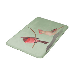 Red Cardinals Christmas Winter Birds on Green Bath Mat