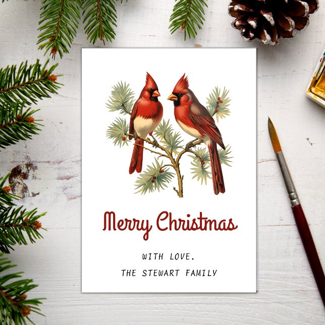 Red Cardinals Couple Merry Christmas Holiday Card (Creator Uploaded)