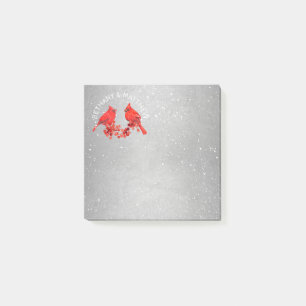 Red Cardinals Faux Silver Monogram Name Couple 3x3 Post-it Notes