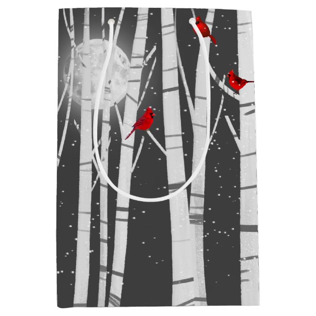 Red Cardinals in Birch Tree  Medium Gift Bag (Front)