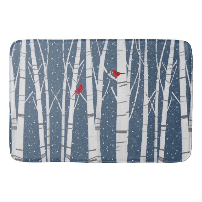 Red Cardinals In Snowflakes Bath Mat (Front)