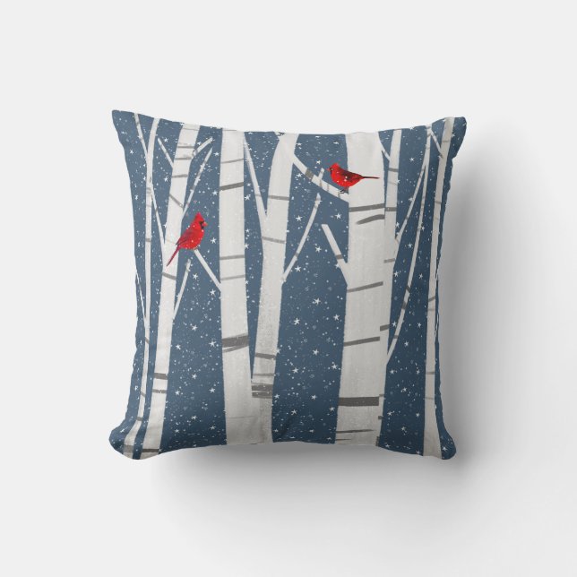 Red Cardinals In Snowflakes Cushion (Front)