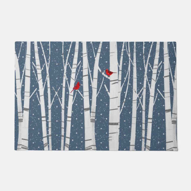 Red Cardinals In Snowflakes Doormat (Front)