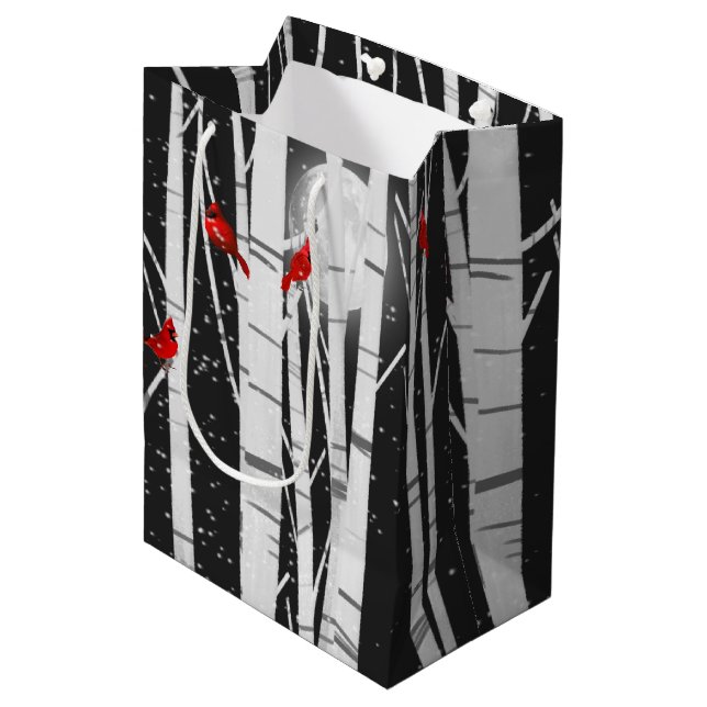 Red Cardinals In White Birch Trees Medium Gift Bag (Front Angled)