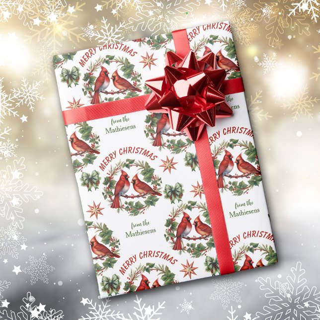 Red Cardinals in Wreath Christmas Wrapping Paper (Creator Uploaded)