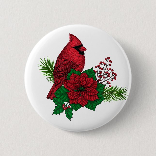 Red Cardinals on Christmas decoration 6 Cm Round Badge (Front)