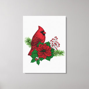 Red Cardinals on Christmas decoration Canvas Print