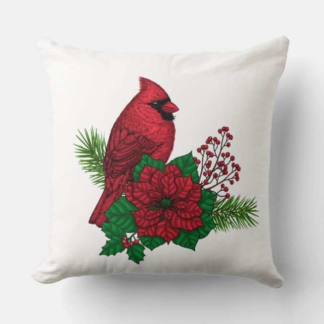 Red Cardinals on Christmas decoration Cushion (Front)