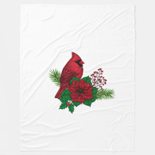 Red Cardinals on Christmas decoration Fleece Blanket