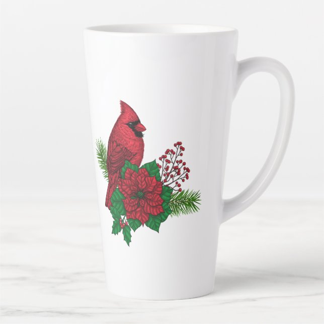 Red Cardinals on Christmas decoration Latte Mug (Right)