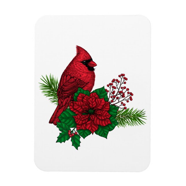 Red Cardinals on Christmas decoration Magnet (Vertical)