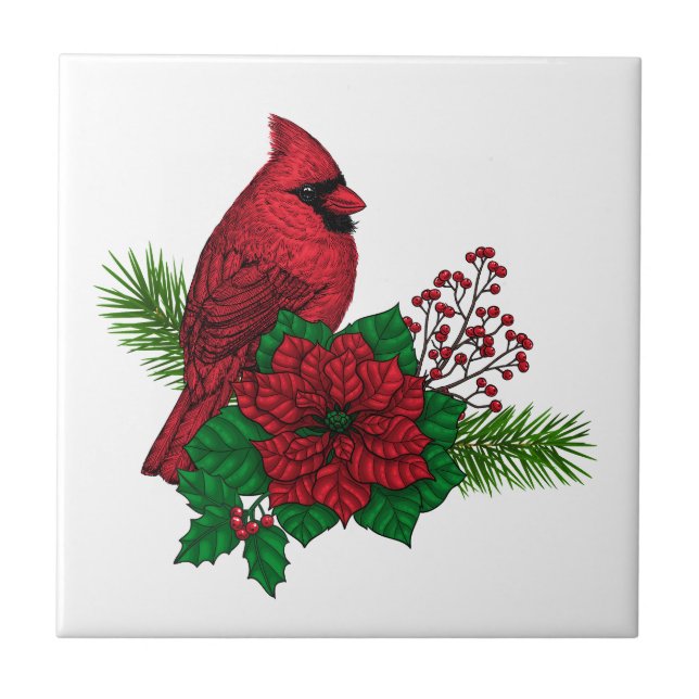 Red Cardinals on Christmas decoration Tile (Front)