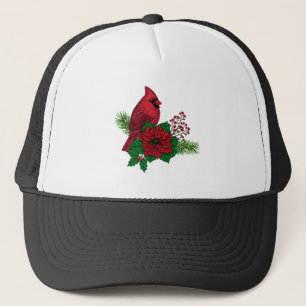 Red Cardinals on Christmas decoration Trucker Hat