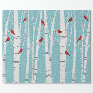 Red Cardinals On White Birch Wrapping Paper