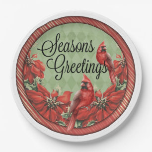 Red Cardinals Seasons Greetings Paper Plates