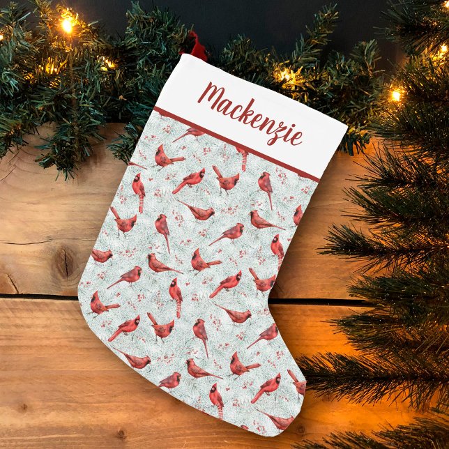 Red Cardinals Snowy Pine Pattern Christmas  Small Christmas Stocking (Creator Uploaded)