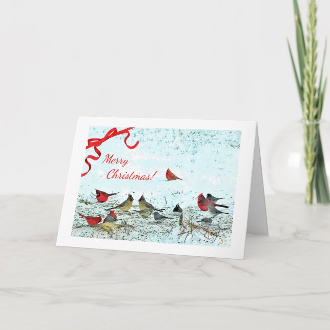 Red Cardinals, Symbol Of Christmas Holiday Card (Front)