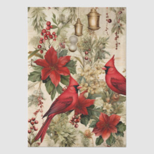 Red Cardinals & Winter Florals Decoupage Tissue Paper