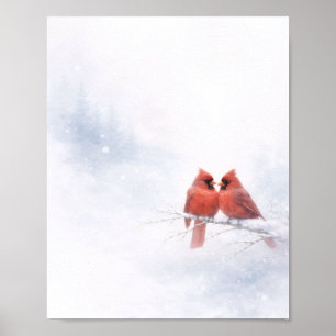 Red Cardinals Winter Watercolor Value Poster