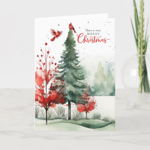 Red Cardinals Woodland Forest Merry Christmas Holiday Card