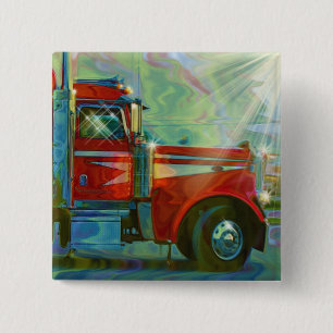 RED CARGO TRUCK BIG RIG TRUCKERS Button