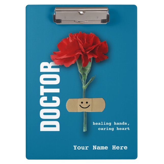 Red Carnation Custom Name Clipboard for Doctor (Front)