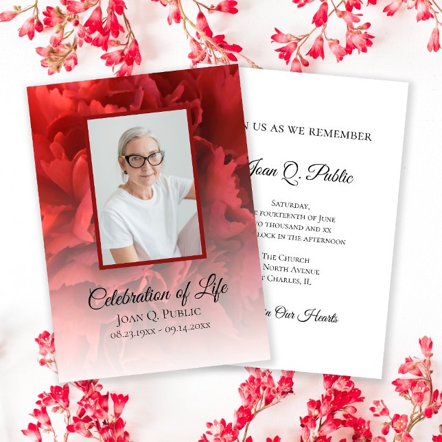 Red Carnation Floral Celebration of Life Funeral Invitation (Creator Uploaded)