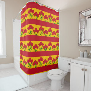 Red Carnation Floral Design in Spanish Flag Colour Shower Curtain