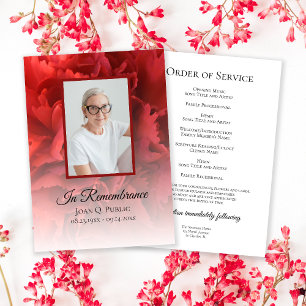Red Carnation Floral Funeral Service Programme