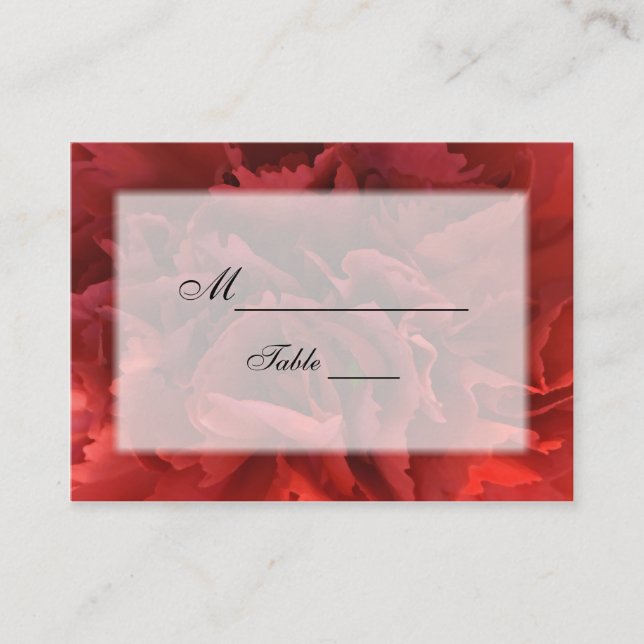 Red Carnation Floral Wedding Place Card (Front)