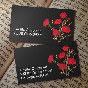 Red Carnation Flower Art Personalised Black Gothic Business Card