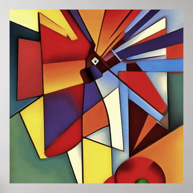 Red Carnation In A Vase Geometric Abstract Art Poster (Front)