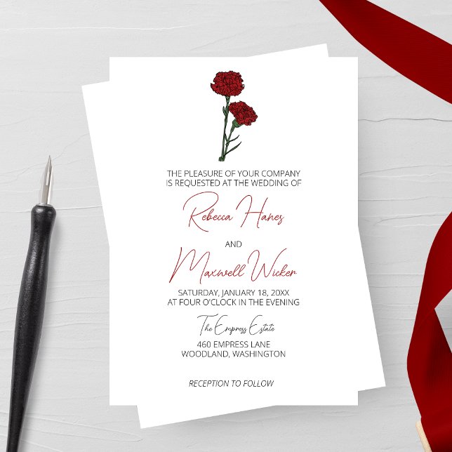 Red Carnation Minimalist Wedding Invitation (Creator Uploaded)